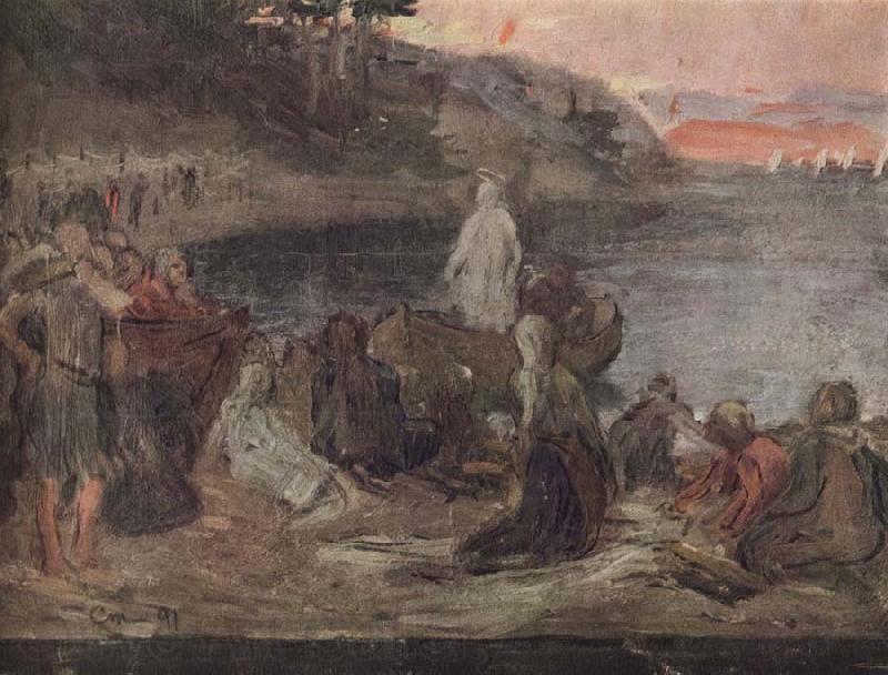 Gustaf Cederstrom kristus predikar for fiskarena Norge oil painting art